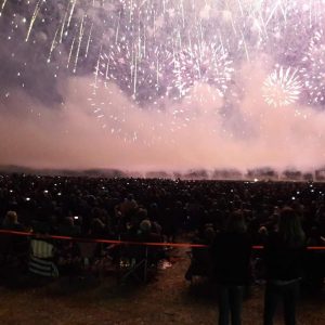 Crowd in awe of an IPC pyromusical firework display